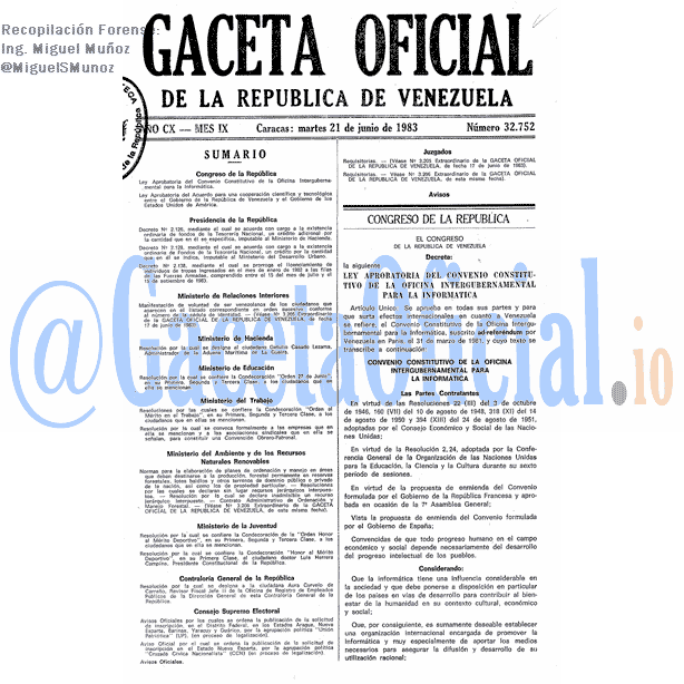 Gaceta Oficial 32752 del 21 Junio 1983