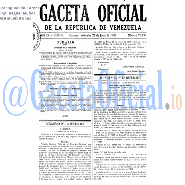 Gaceta Oficial 32753 del 22 Junio 1983