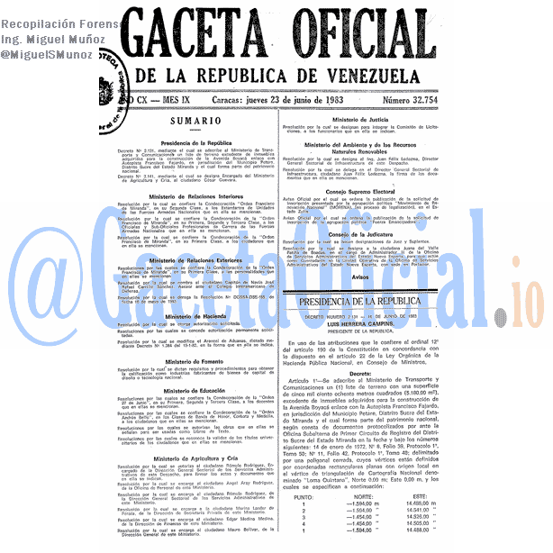 Gaceta Oficial 32754 del 23 Junio 1983