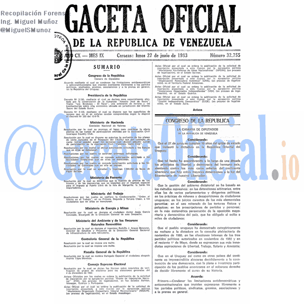 Gaceta Oficial 32755 del 27 Junio 1983