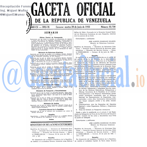 Gaceta Oficial 32756 del 28 Junio 1983