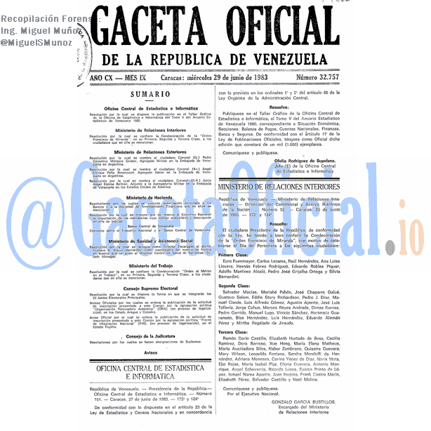 Gaceta Oficial 32757 del 29 Junio 1983