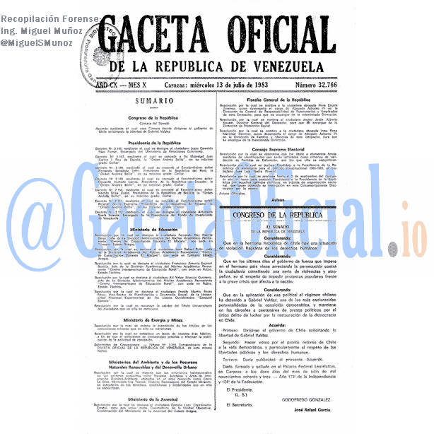 Gaceta Oficial 32766 del 13 Julio 1983