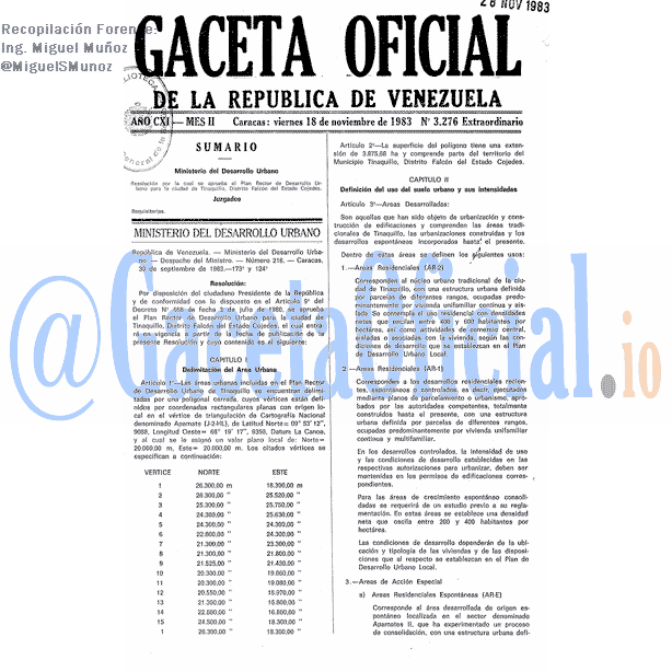 Gaceta Oficial 3276 del 18 Noviembre 1983