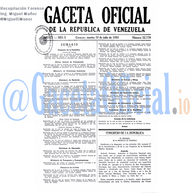 Gaceta Oficial 32770 del 19 Julio 1983