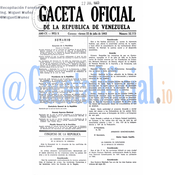 Gaceta Oficial 32773 del 22 Julio 1983