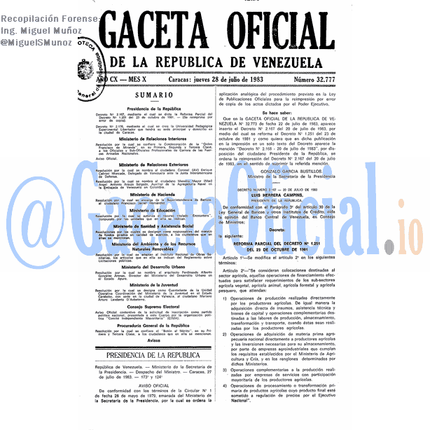 Gaceta Oficial 32777 del 28 Julio 1983