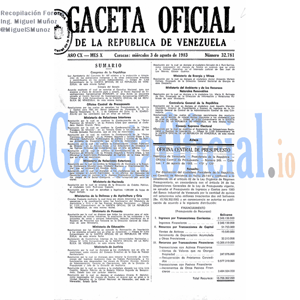 Gaceta Oficial 32781 del 3 Agosto 1983