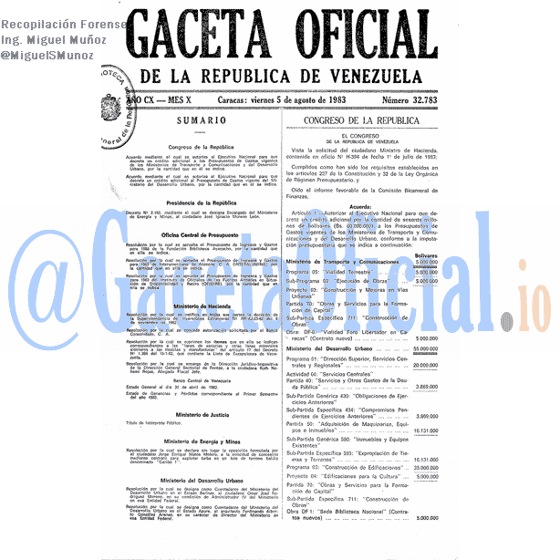 Gaceta Oficial 32783 del 5 Agosto 1983