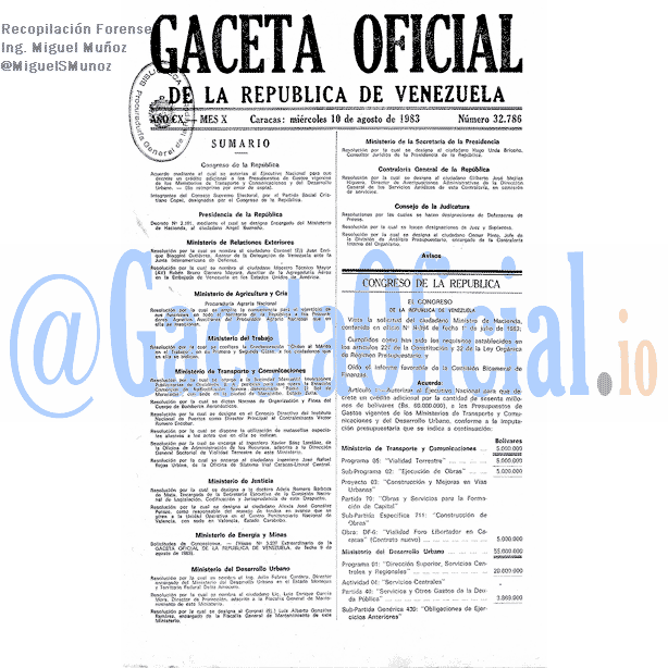 Gaceta Oficial 32786 del 10 Agosto 1983