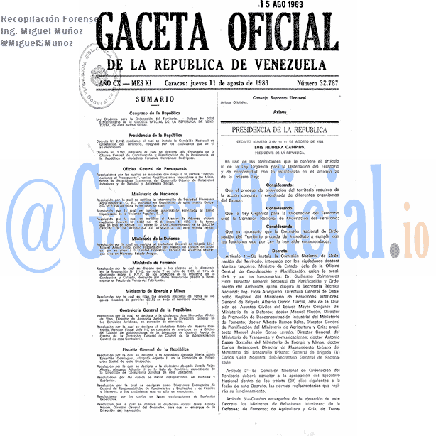 Gaceta Oficial 32787 del 11 Agosto 1983
