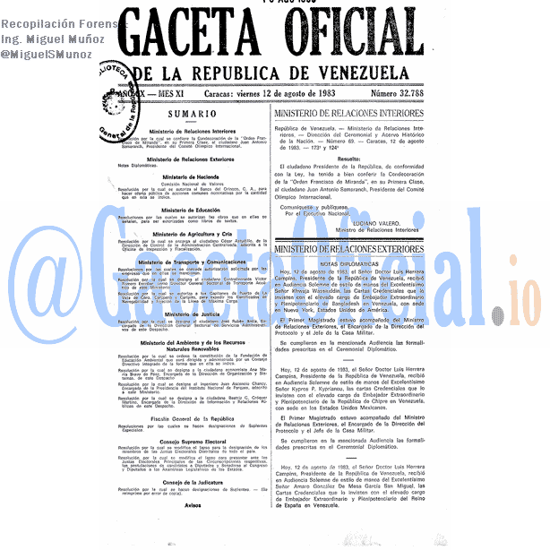 Gaceta Oficial 32788 del 12 Agosto 1983