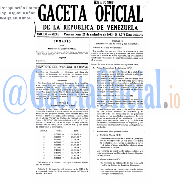 Gaceta Oficial 3278 del 21 Noviembre 1983