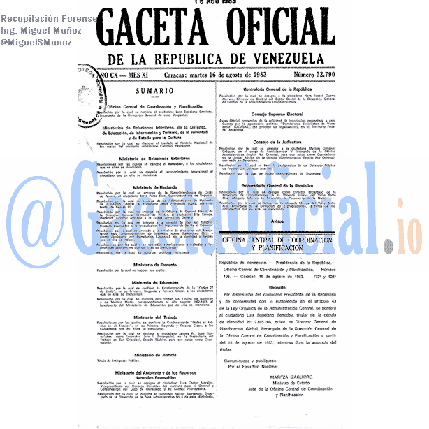 Gaceta Oficial 32790 del 16 Agosto 1983
