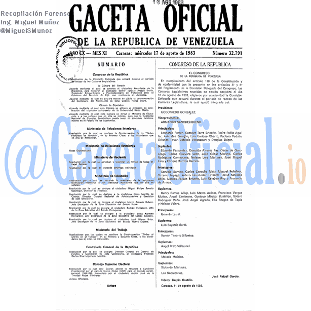 Gaceta Oficial 32791 del 17 Agosto 1983