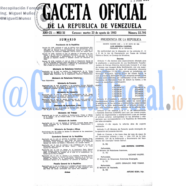 Gaceta Oficial 32795 del 23 Agosto 1983