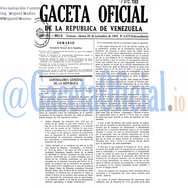 Gaceta Oficial 3279 del 25 Noviembre 1983