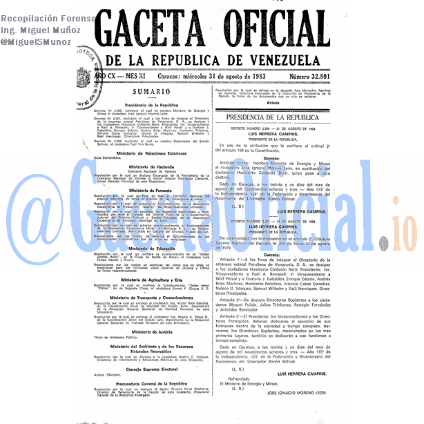 Gaceta Oficial 32801 del 31 Agosto 1983