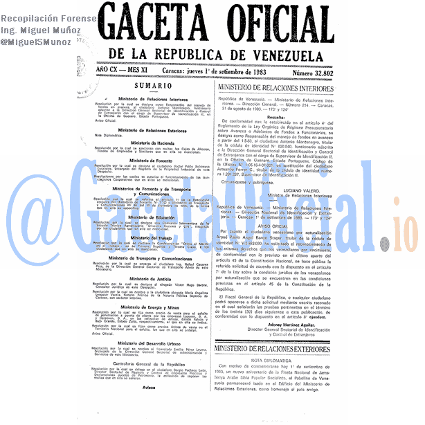 Gaceta Oficial 32802 del 1 Septiembre 1983