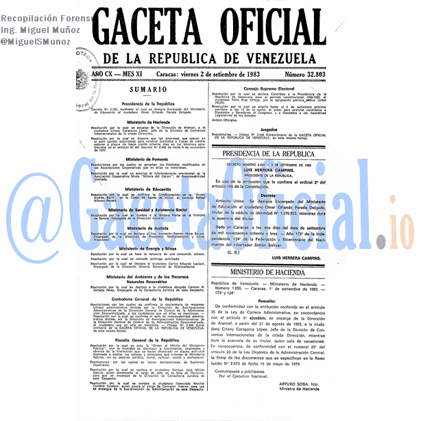 Gaceta Oficial 32803 del 2 Septiembre 1983