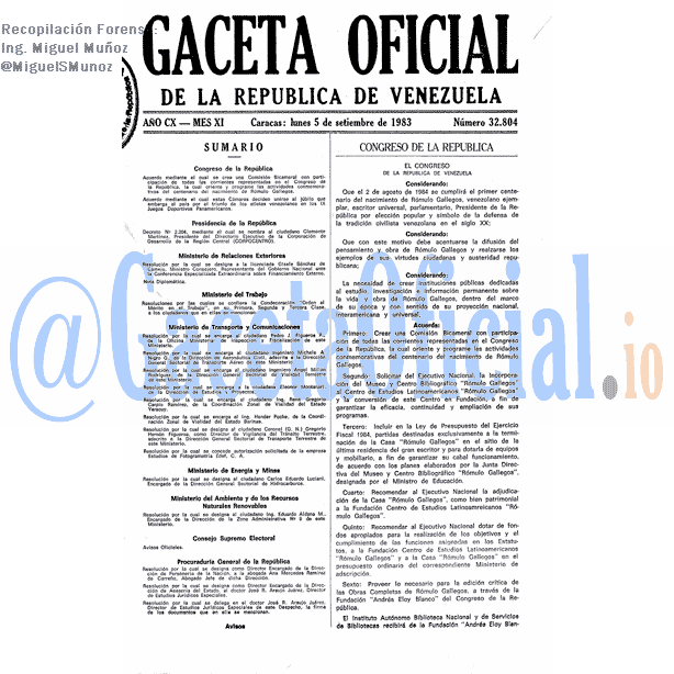 Gaceta Oficial 32804 del 5 Septiembre 1983