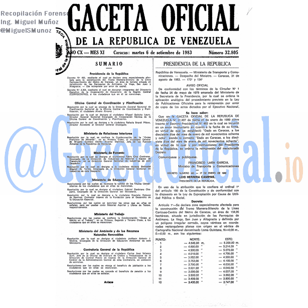 Gaceta Oficial 32805 del 6 Septiembre 1983