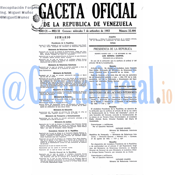 Gaceta Oficial 32806 del 7 Septiembre 1983