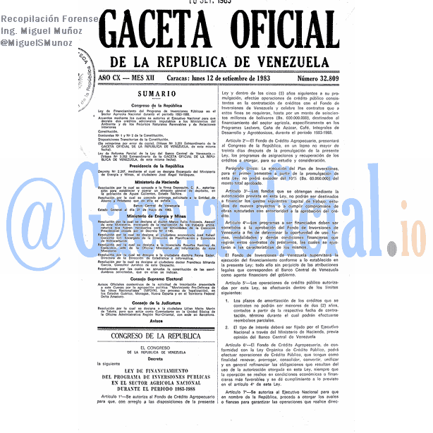 Gaceta Oficial 32809 del 12 Septiembre 1983
