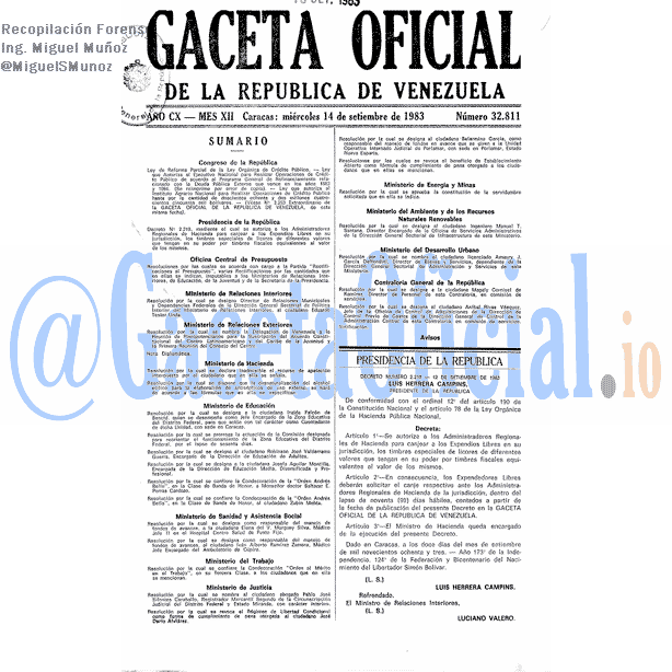 Gaceta Oficial 32811 del 14 Septiembre 1983