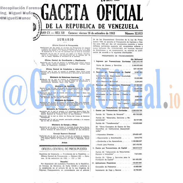 Gaceta Oficial 32813 del 16 Septiembre 1983