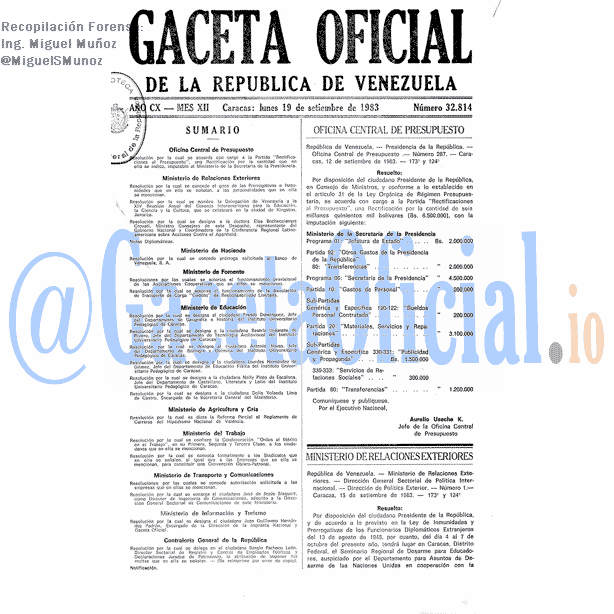 Gaceta Oficial 32814 del 19 Septiembre 1983