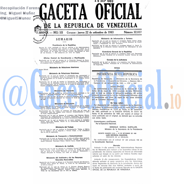 Gaceta Oficial 32817 del 22 Septiembre 1983