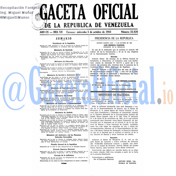 Gaceta Oficial 32826 del 5 Octubre 1983