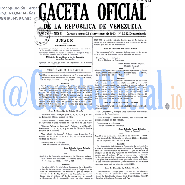 Gaceta Oficial 3282 del 29 Noviembre 1983