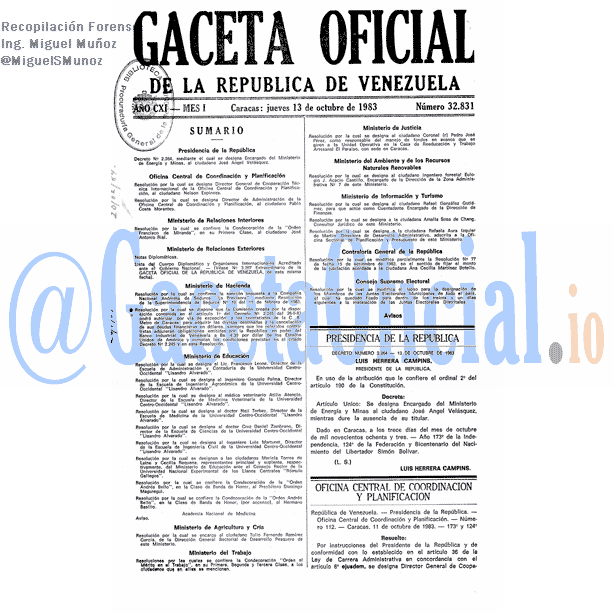 Gaceta Oficial 32831 del 13 Octubre 1983