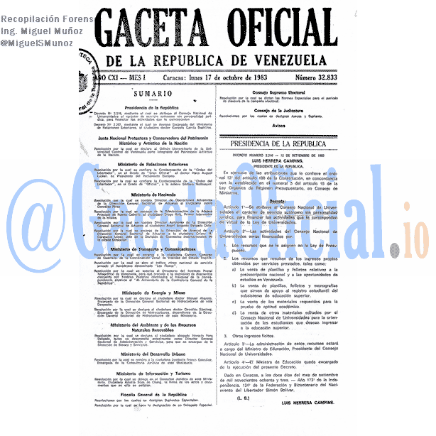 Gaceta Oficial 32833 del 17 Octubre 1983