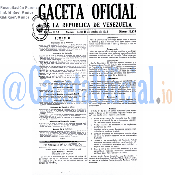Gaceta Oficial 32836 del 20 Octubre 1983