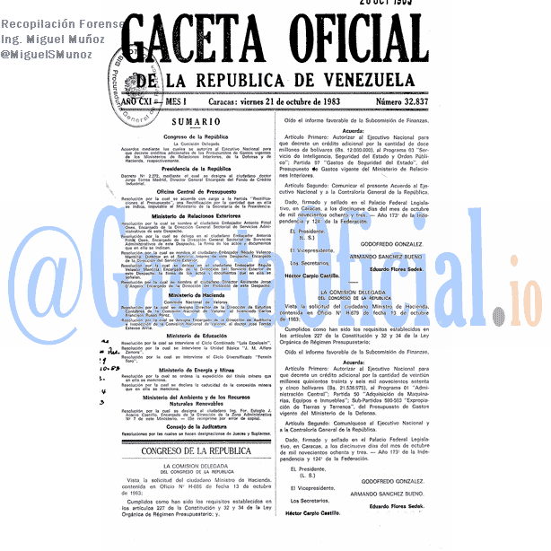 Gaceta Oficial 32837 del 21 Octubre 1983