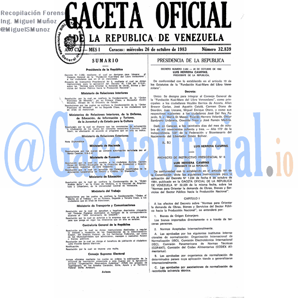 Gaceta Oficial 32839 del 26 Octubre 1983