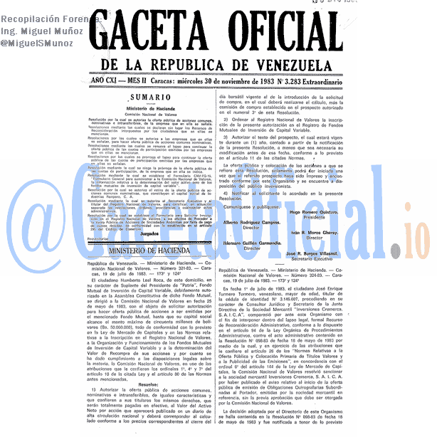 Gaceta Oficial 3283 del 30 Noviembre 1983