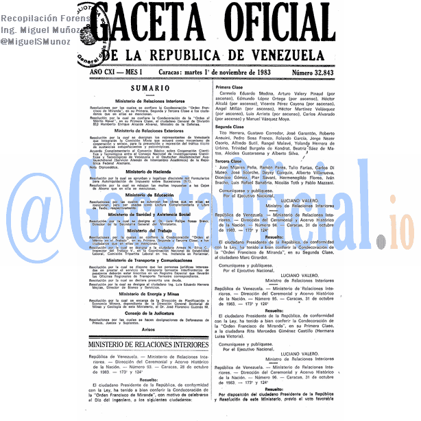Gaceta Oficial 32843 del 1 Noviembre 1983