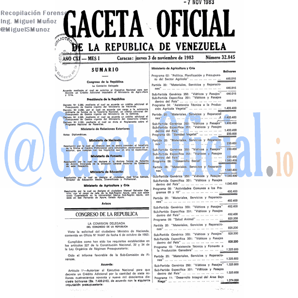 Gaceta Oficial 32845 del 3 Noviembre 1983
