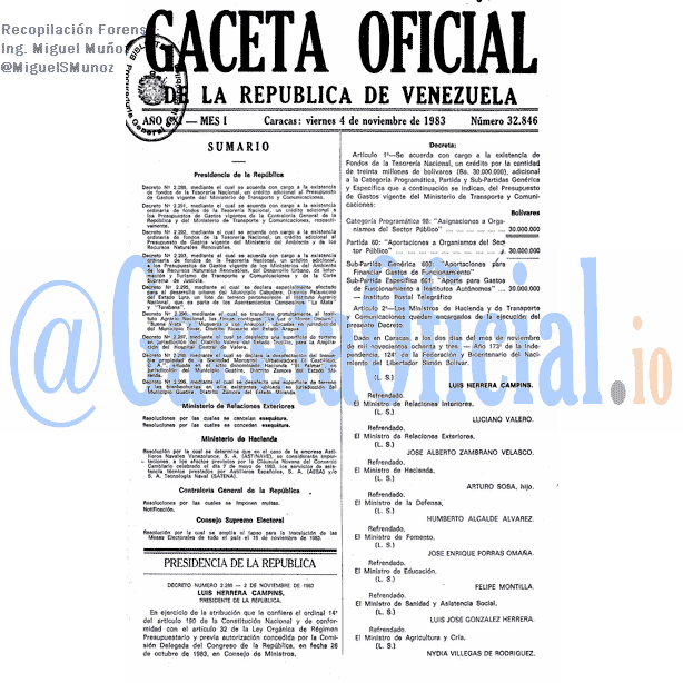 Gaceta Oficial 32846 del 4 Noviembre 1983