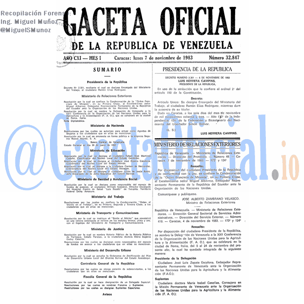 Gaceta Oficial 32847 del 7 Noviembre 1983