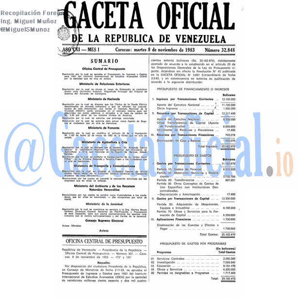 Gaceta Oficial 32848 del 8 Noviembre 1983