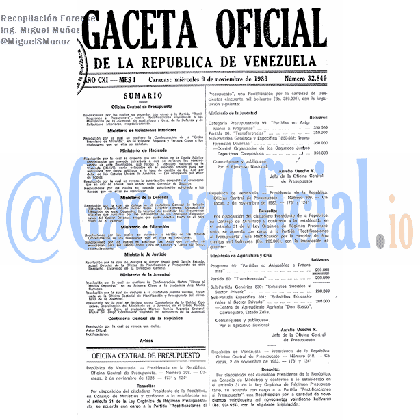 Gaceta Oficial 32849 del 9 Noviembre 1983