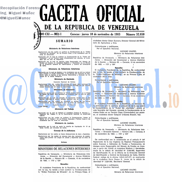 Gaceta Oficial 32850 del 10 Noviembre 1983