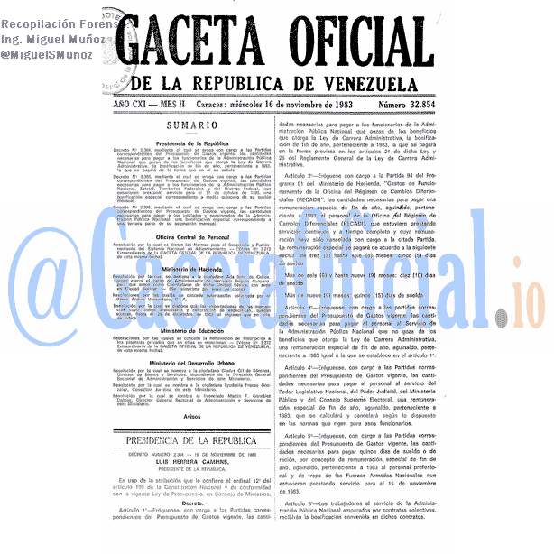 Gaceta Oficial 32854 del 16 Noviembre 1983
