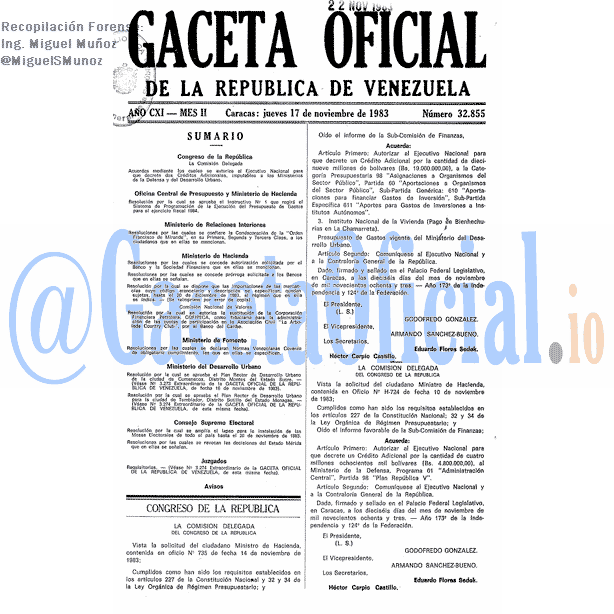 Gaceta Oficial 32855 del 17 Noviembre 1983