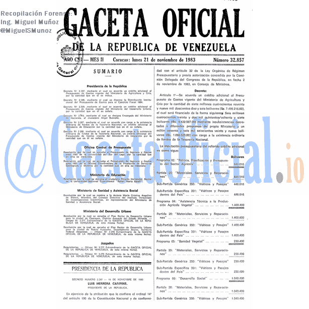 Gaceta Oficial 32857 del 21 Noviembre 1983